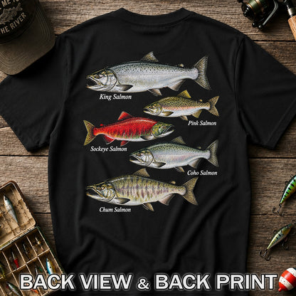 King Pink Sockeye Coho and Chum Salmon Fishing Graphic T-Shirt | Back Print