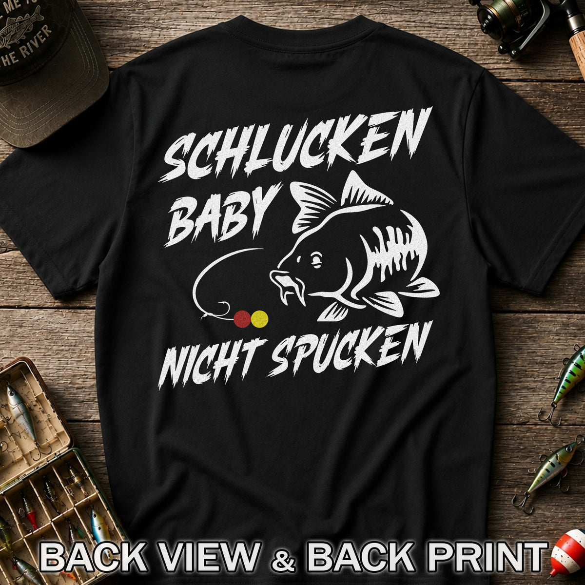 Schlucken Baby Nicht Spucken Funny Bass Fishing T-Shirt | Back Print