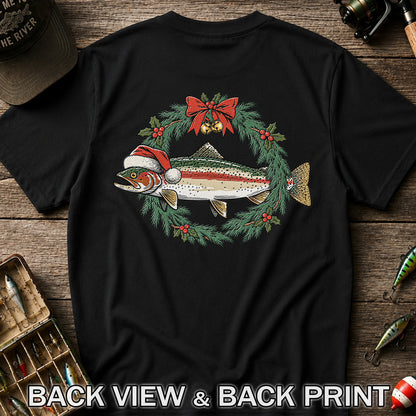 Christmas Trout Wreath Fishing Graphic T-Shirt | Back Print