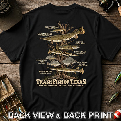 Trash Fish of Texas Gar and Freshwater Fish Graphic T-Shirt | Back Print