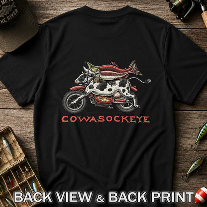 Cowasockeye Trout Motorcycle Funny Fishing Graphic T-Shirt | Back Print