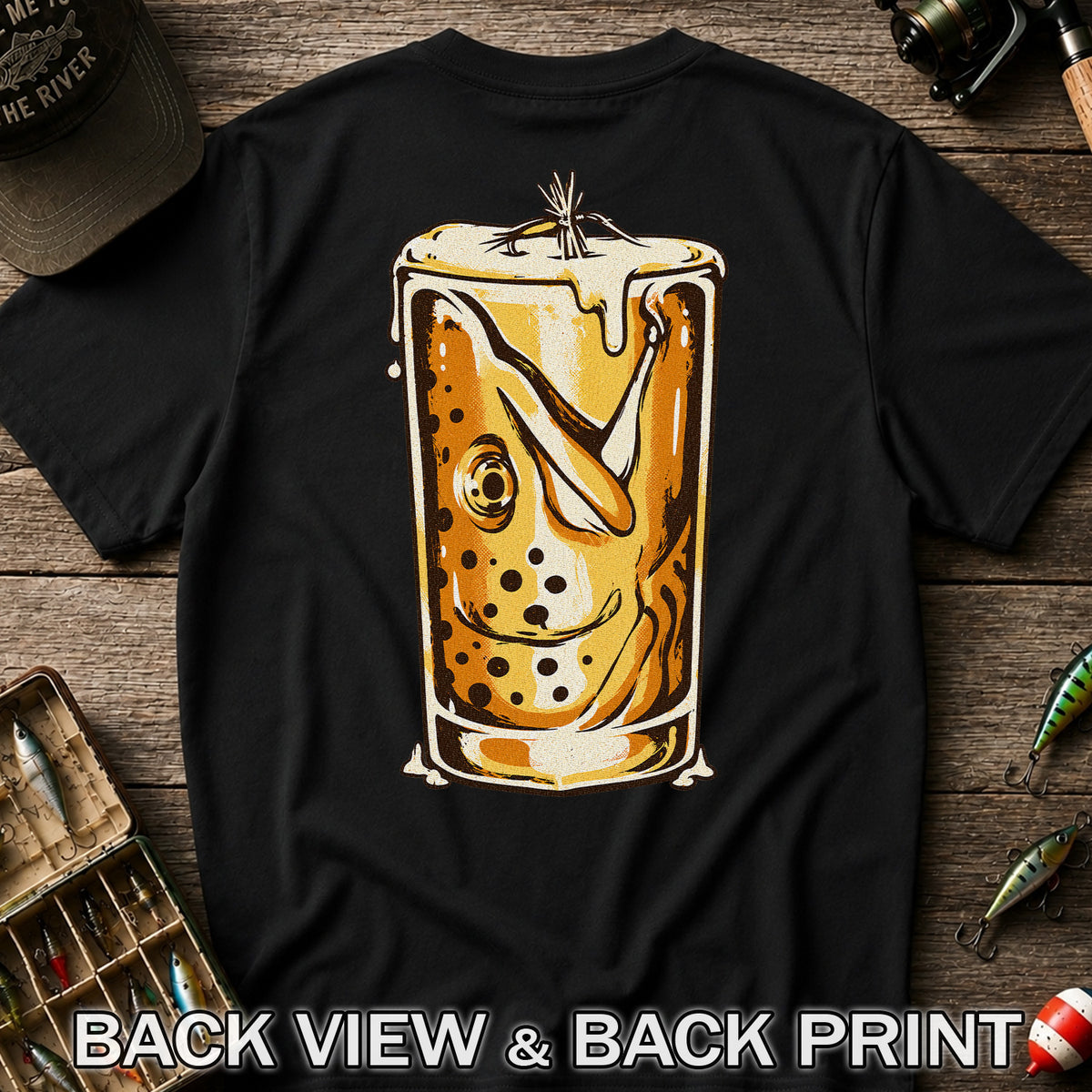 Trout in a Beer Glass Fly Fishing Graphic T-Shirt | Back Print