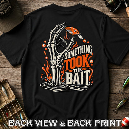 Skeleton Took the Bait Fishing Lure Gothic Graphic T-Shirt | Back Print