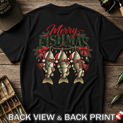 Merry Fishmas Christmas Trout Fishing Graphic T-Shirt | Back Print