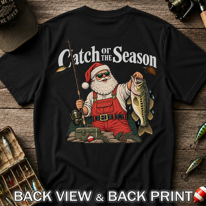 Catch of the Season Santa Bass Fishing Christmas T-Shirt | Back Print