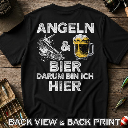 Angeln Und Bier Darum Bin Ich Hier Funny Fishing T-Shirt | Back Print