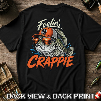 Feelin' Crappie Funny Fishing T-Shirt with Fish in Sunglasses | Back Print