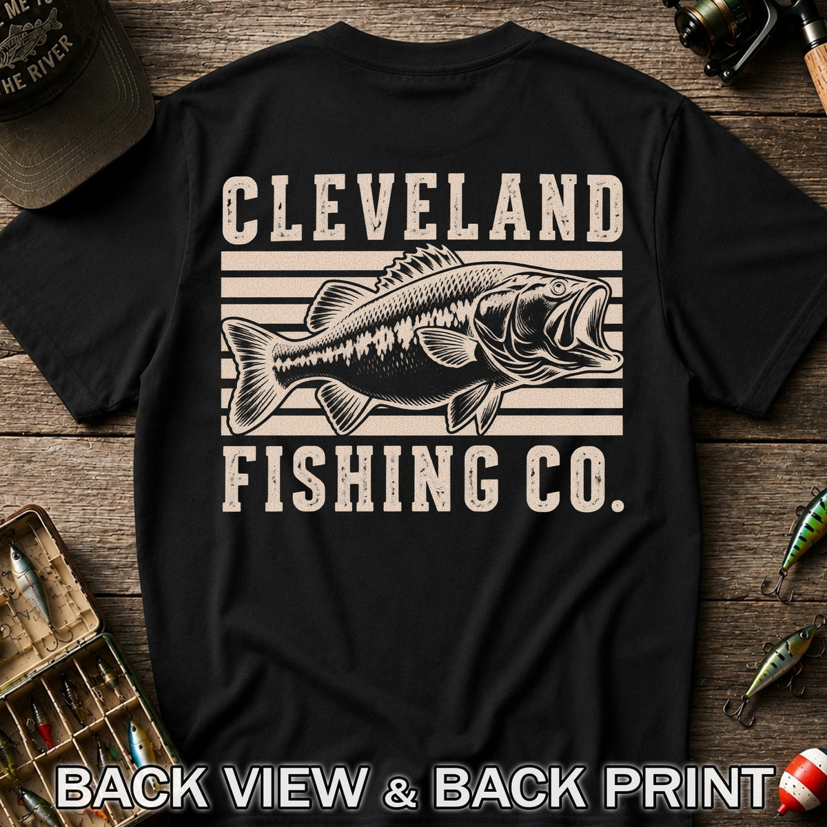 Cleveland Fishing Co Bass Fishing Graphic T-Shirt | Back Print