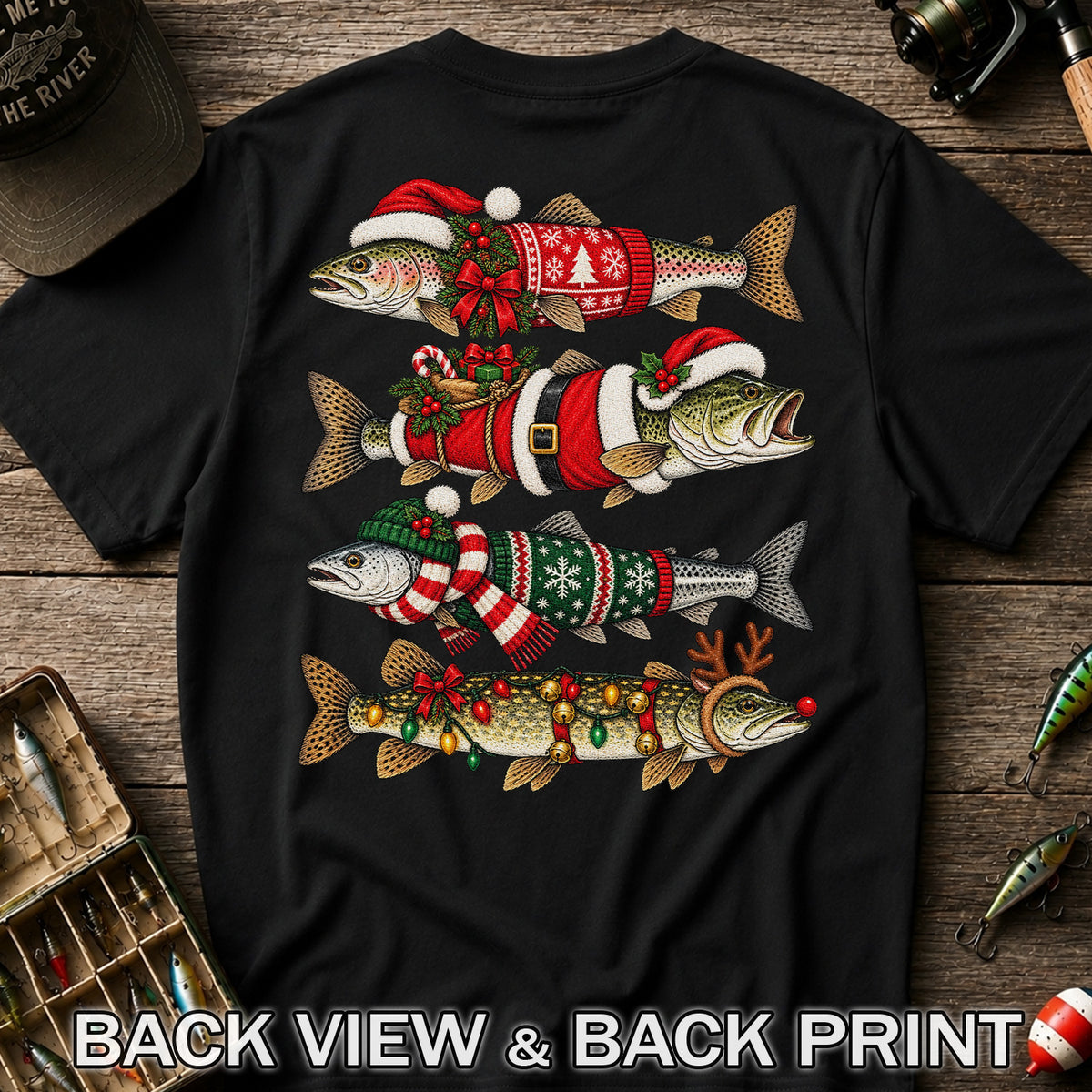 Christmas Fish Collection Festive Fishing Graphic T-Shirt | Back Print