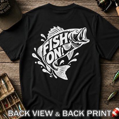 Fish On! Jumping Bass Fishing Distressed Graphic T-Shirt | Back Print