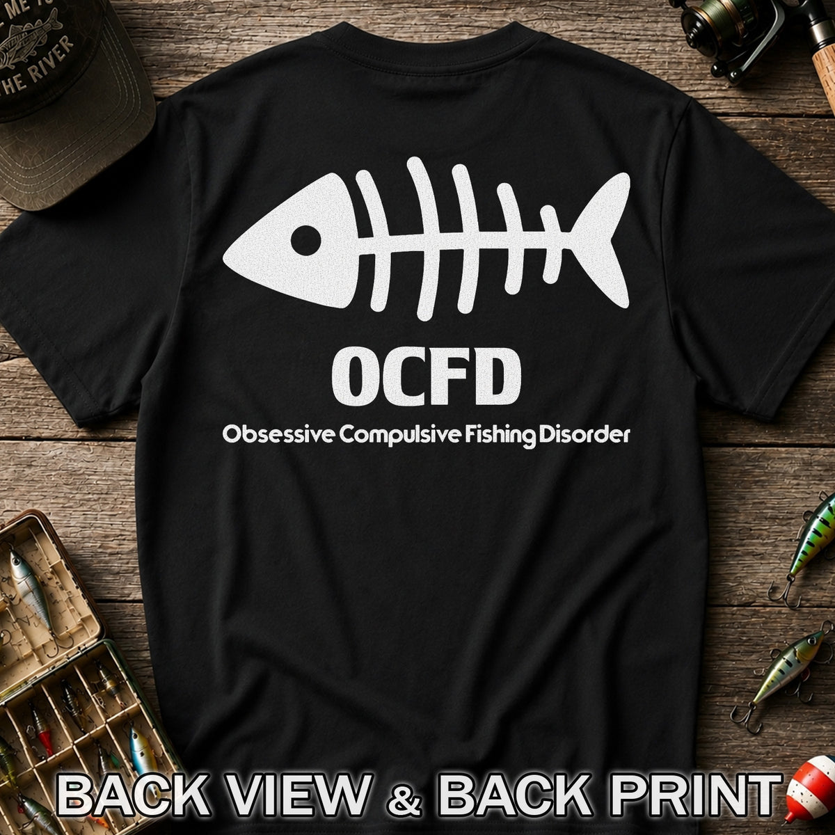 Funny Fish Skeleton Fishing Graphic T-Shirt | Back Print