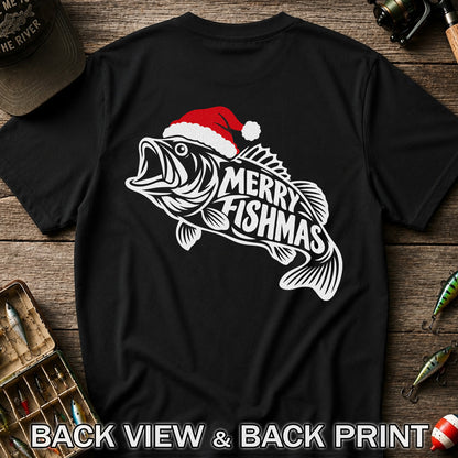 Santa Hat Fish Christmas Fishing Graphic T-Shirt | Back Print