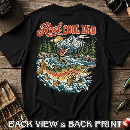 Reel Cool Dad Rainbow Trout Fly Fishing Graphic T-Shirt | Back Print