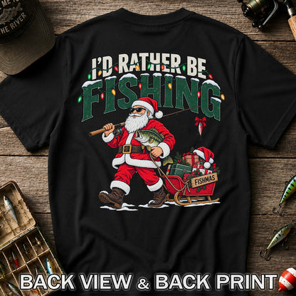 Santa Fishing with Bass Christmas Graphic T-Shirt | Back Print