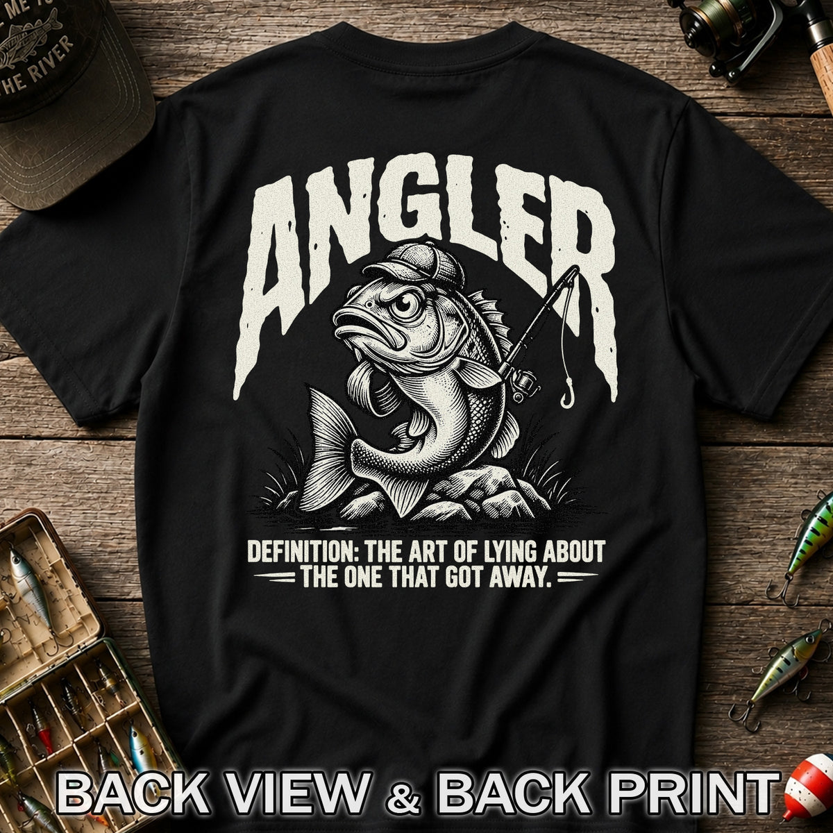 Angler Bass Fishing The One That Got Away Graphic T-Shirt | Back Print