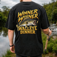 Winner Winner Walleye Dinner Funny Fishing Graphic T-Shirt | Back Print