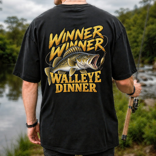 Winner Winner Walleye Dinner Funny Fishing Graphic T-Shirt | Back Print