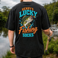 Henry's Lucky Fishing Socks Jumping Bass Graphic T-Shirt | Back Print