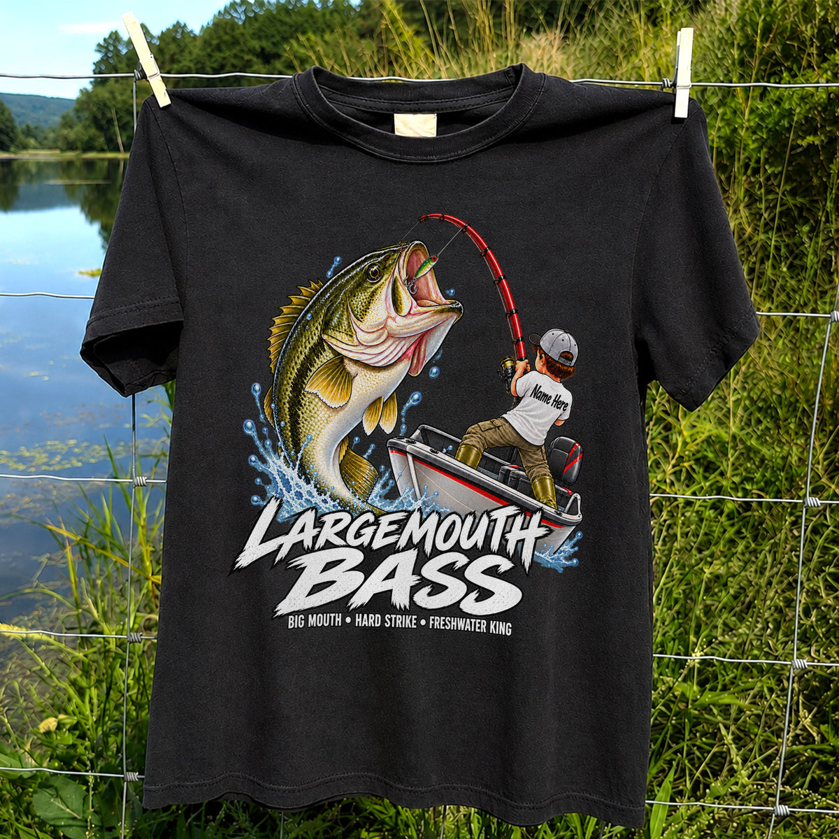 Largemouth Bass Fishing Boat Big Mouth Graphic T-Shirt