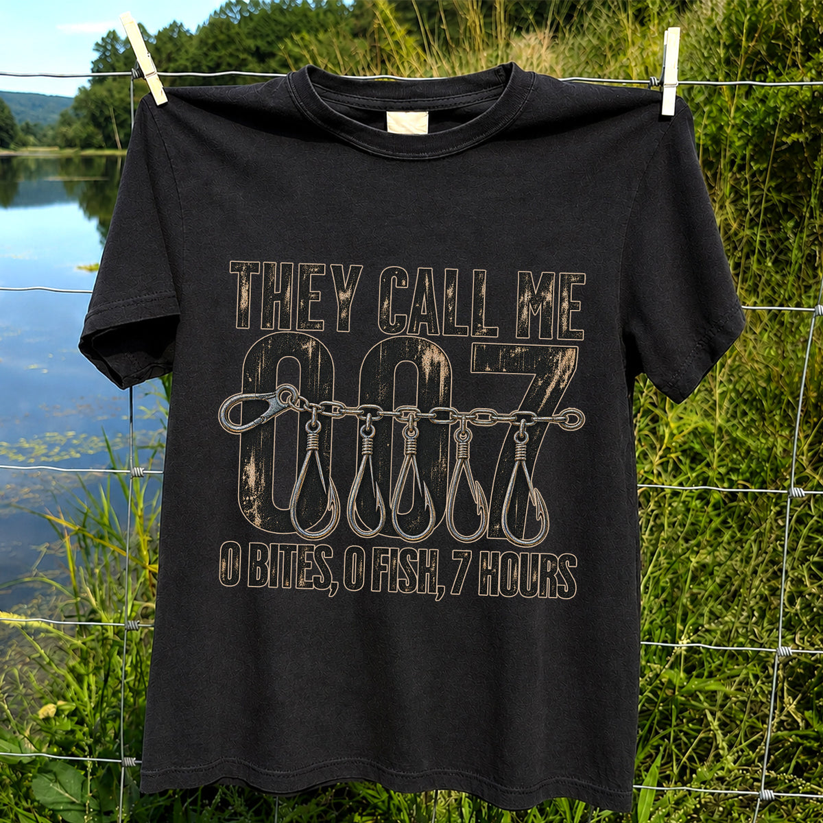 Zero Bites Fishing Hook Funny Graphic T-Shirt