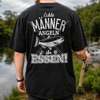 Echte Männer Angeln Ihr Essen Funny Fishing T-Shirt | Back Print