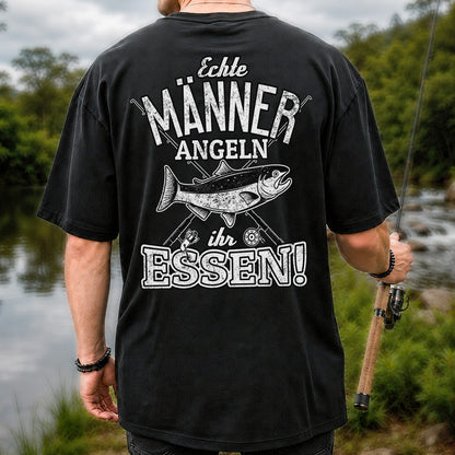 Echte Männer Angeln Ihr Essen Funny Fishing T-Shirt | Back Print