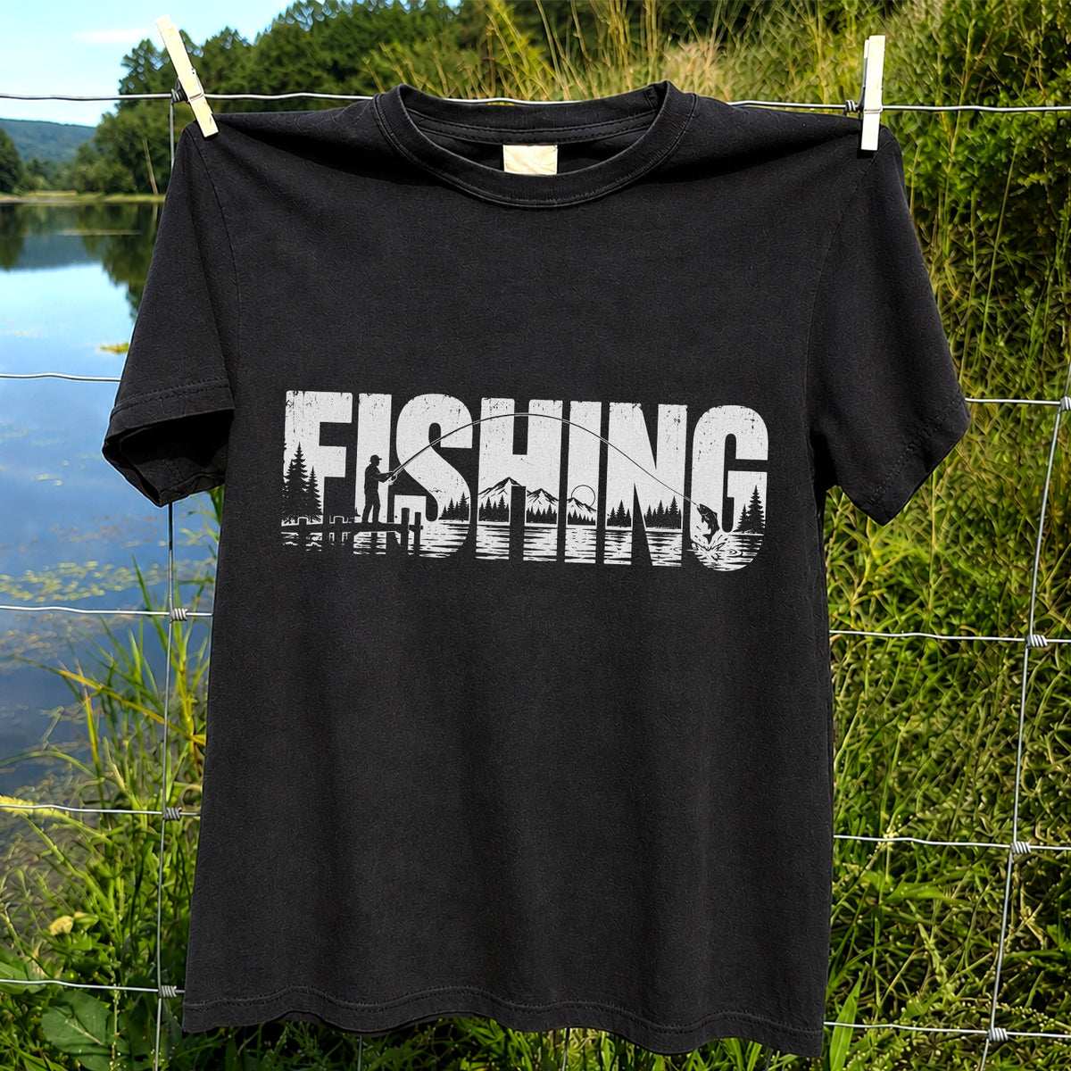 Fishing Lake Angler Vintage Graphic T-Shirt