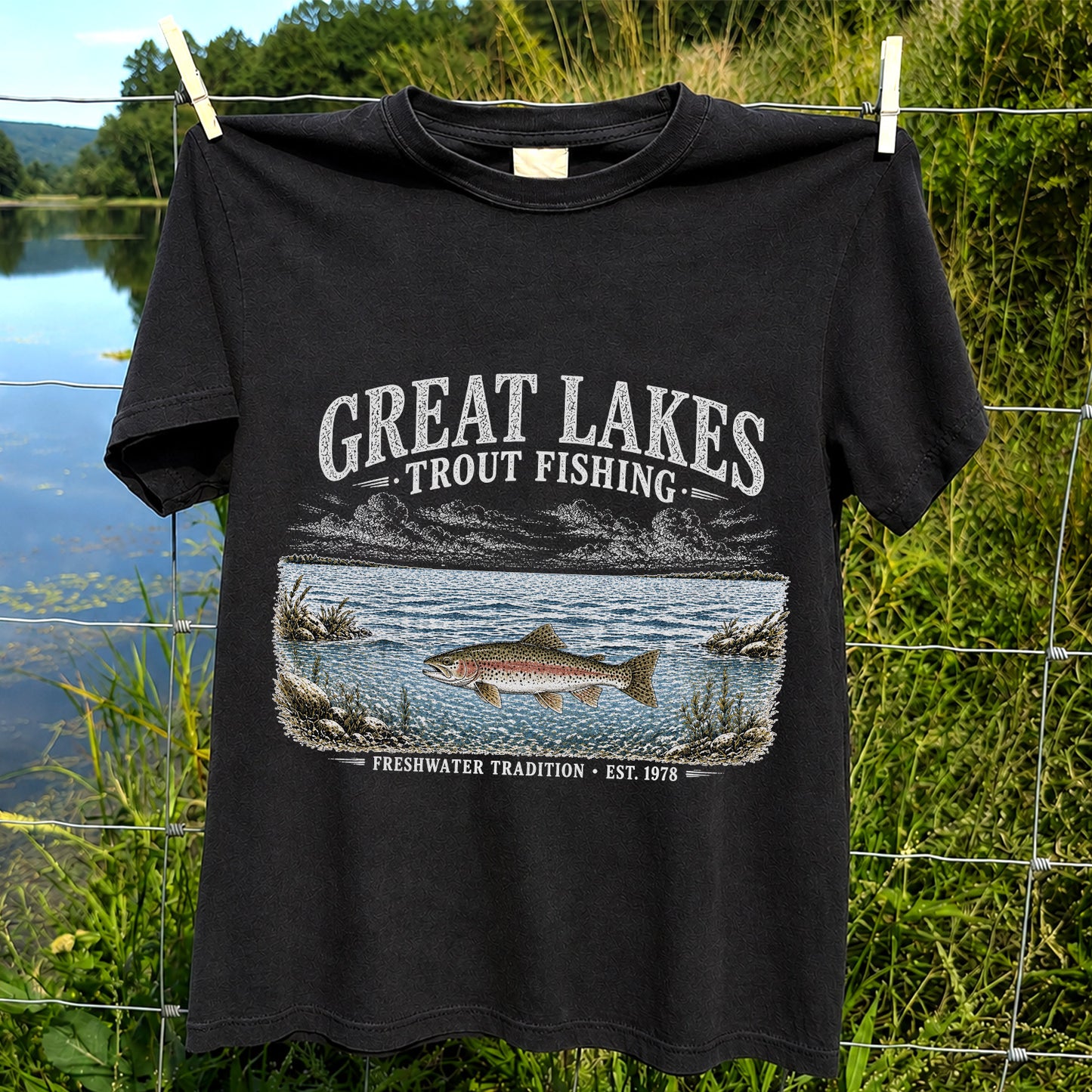 Great Lakes Trout Fishing Freshwater Tradition Est. 1978 Graphic T-Shirt