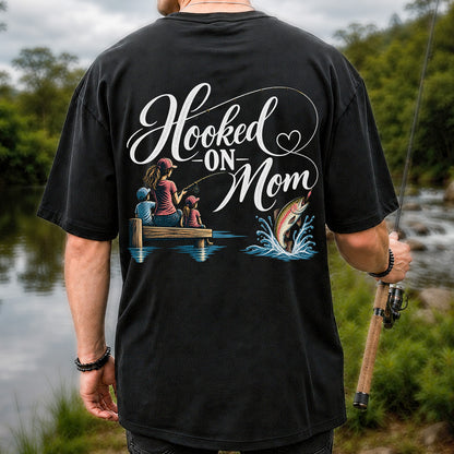 Hooked on Mom Family Fishing Graphic T-Shirt | Back Print