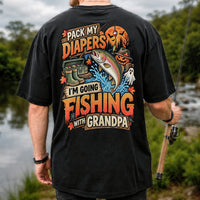 Pack My Diapers I'm Going Fishing With Grandpa Halloween Rainbow Trout T-Shirt | Back Print