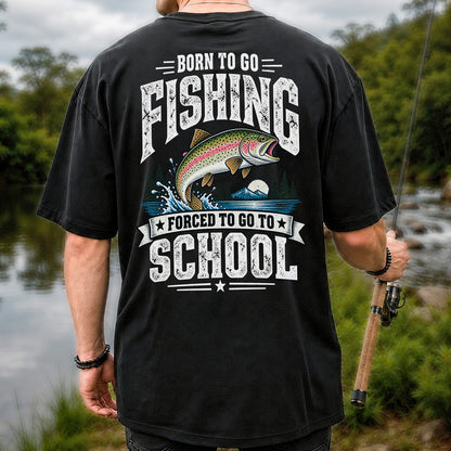 Born to Go Fishing Forced to Go to School Rainbow Tee, Trout T-Shirt | Back  Print | Back Print