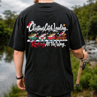 Christmas Fishing Train with Trout and Dog Graphic T-Shirt | Back Print
