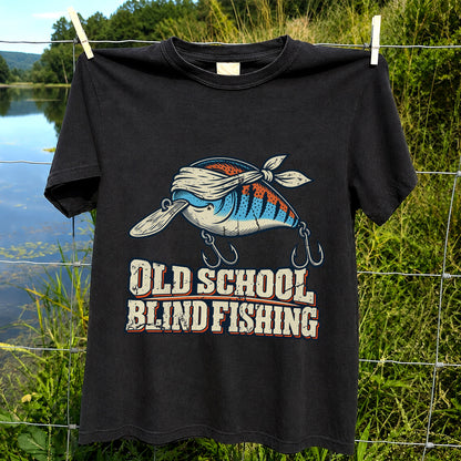 Old School Blind Fishing Blindfolded Lure Graphic T-Shirt