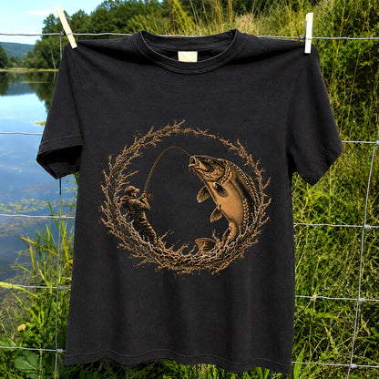 Carp Angler in Circular Water Splash Fishing Graphic T-Shirt