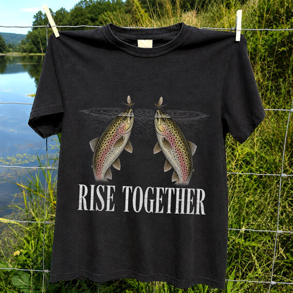 Rise Together Twin Trout and Mayfly Fishing Graphic T-Shirt