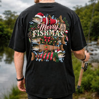 Merry Fishmas Tis the Season to Fish Christmas Trout T-Shirt | Back Print