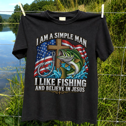 American Flag Bass Fishing Faith Patriotic Graphic T-Shirt