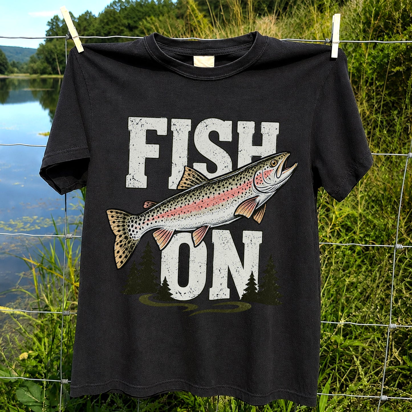 Fish On Rainbow Trout Fishing Graphic T-Shirt