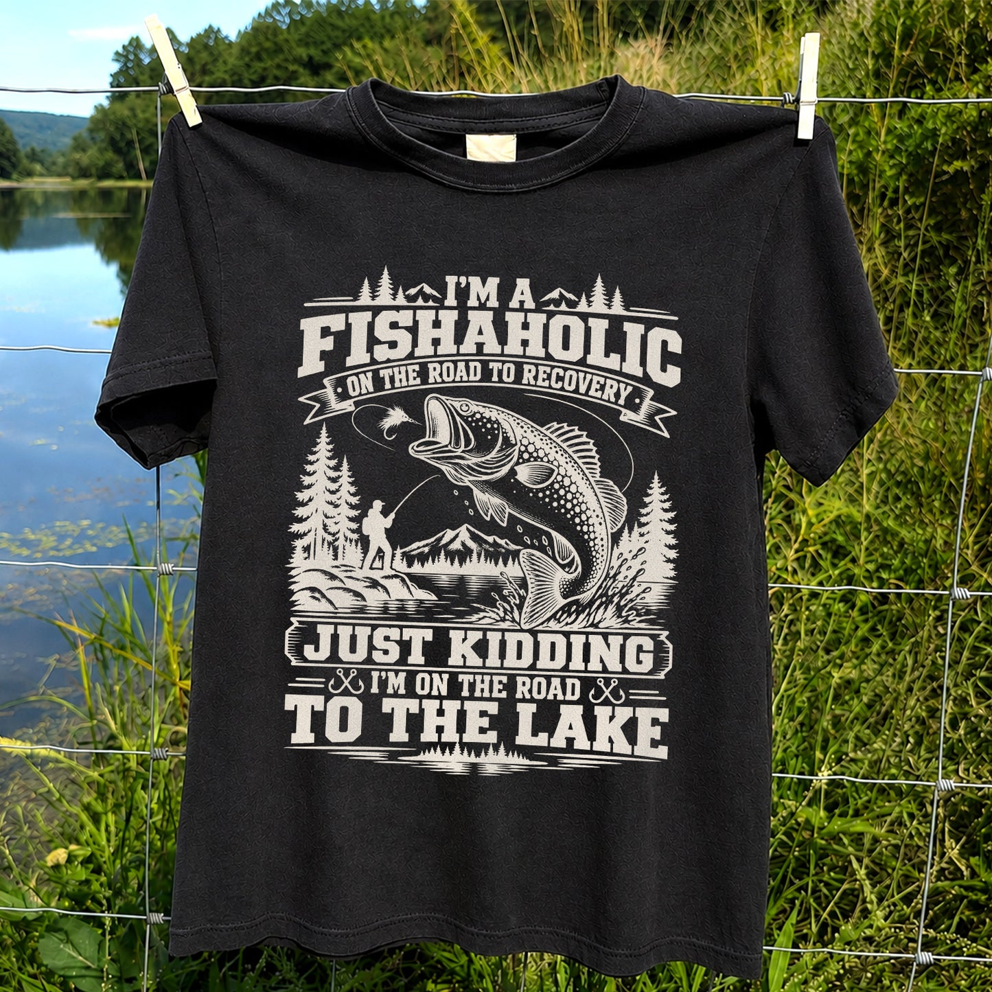 I'm a Fishaholic On the Road to Recovery Funny Trout Fishing T-Shirt