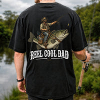Reel Cool Dad Cowboy Riding a Bass Fishing Graphic T-Shirt | Back Print