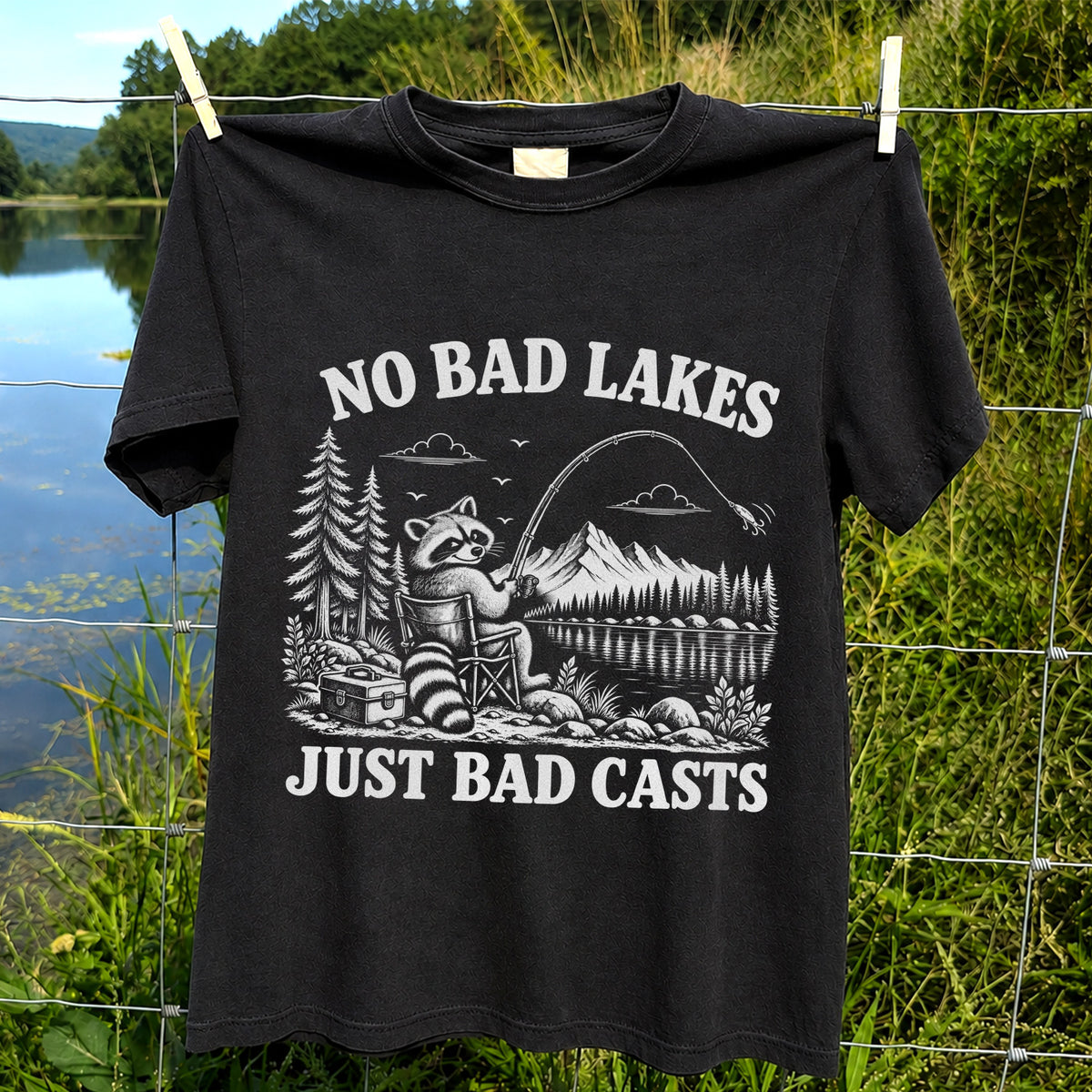 No Bad Lakes Just Bad Casts Raccoon Fishing T-Shirt