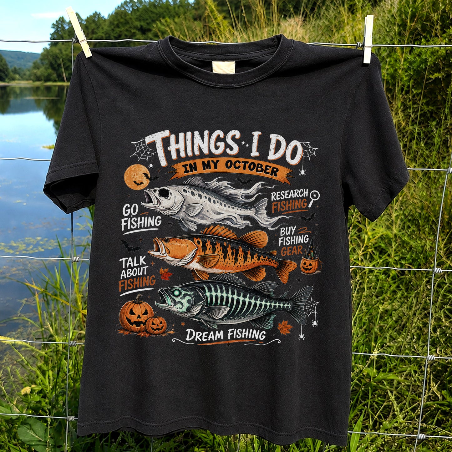 Things I Do In My October Fishing T-Shirt Halloween Fishing Tee