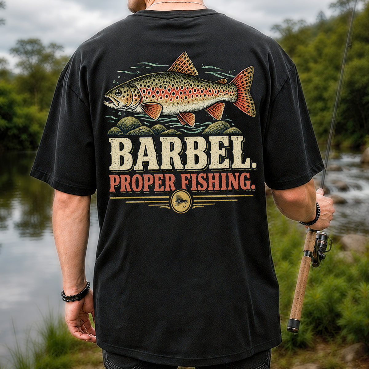 Barbel Proper Fishing Brown Trout Graphic T-Shirt | Back Print