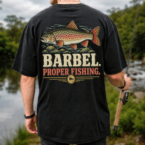Barbel Proper Fishing Brown Trout Graphic T-Shirt | Back Print