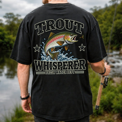 Trout Whisperer Fresh Water Dept Rainbow Tee, Trout Fishing T-Shirt | Back Print