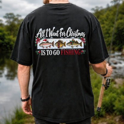 Christmas Freshwater Fish Fishing Graphic T-Shirt | Back Print