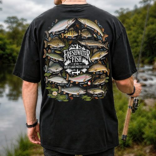 Freshwater Fish of the Great Lakes Water System Graphic T-Shirt | Back Print