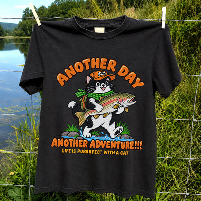 Another Day Another Adventure Cat and Trout Fishing Graphic T-Shirt
