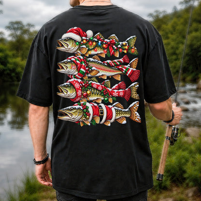 Christmas Trout Fishing Holiday Graphic T-Shirt | Back Print