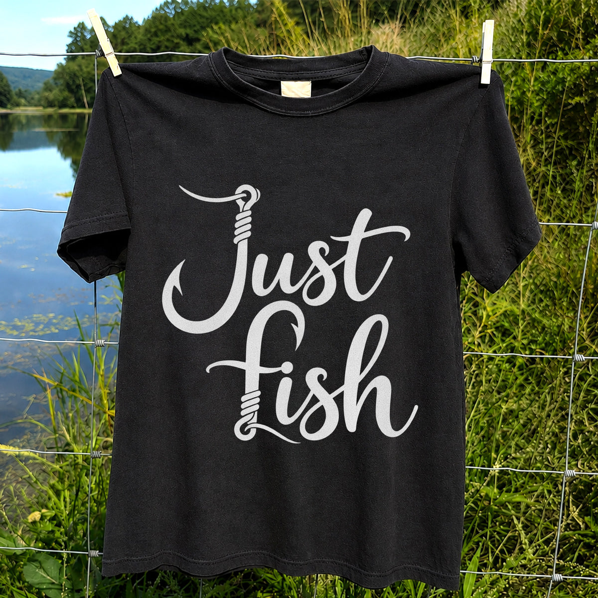 Just Fish Funny Fishing Hook Graphic T-Shirt